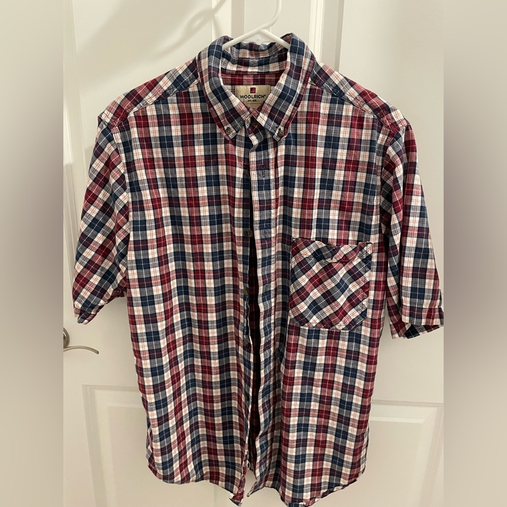 Woolrich cotton Red and Blue checked Button Down Shirt. Med.